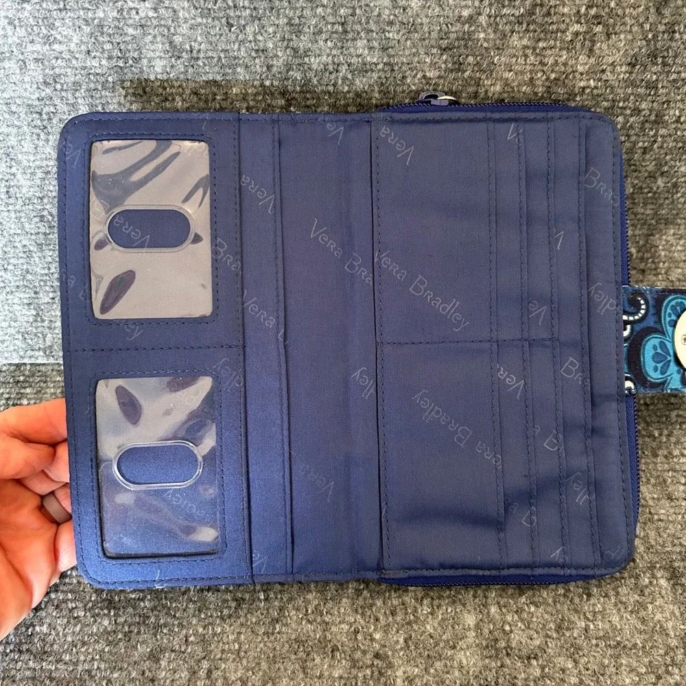 Vera Bradley RFID Turnlock Wallet Blue Paisley Floral Quilted Cotton Clutch